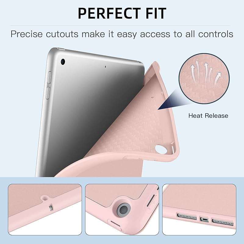 Mastten Compatible with iPad 9th/8th/7th Generation Case, for iPad 10.2 Inch Case with Pencil Holder, TPU Smart Stand Back Cover 2021/2020/2019, Auto Wake/Sleep, Rose Pink - Image 5