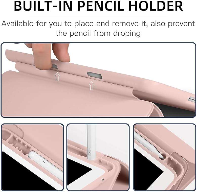 Mastten Compatible with iPad 9th/8th/7th Generation Case, for iPad 10.2 Inch Case with Pencil Holder, TPU Smart Stand Back Cover 2021/2020/2019, Auto Wake/Sleep, Rose Pink - Image 8