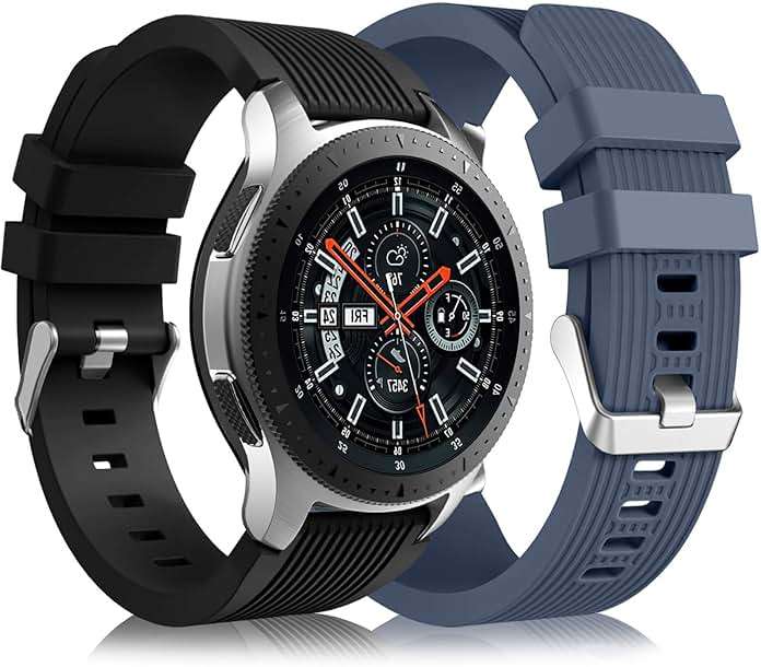 Lerobo [2 Pack Band Compatible with Samsung Galaxy Watch 3 45mm/Galaxy Watch 46mm Bands/Gear S3 Frontier, 22mm Smart Watch Band Silicone Casual Straps Accessories for Women Men Black/Blue Gray - Image 1