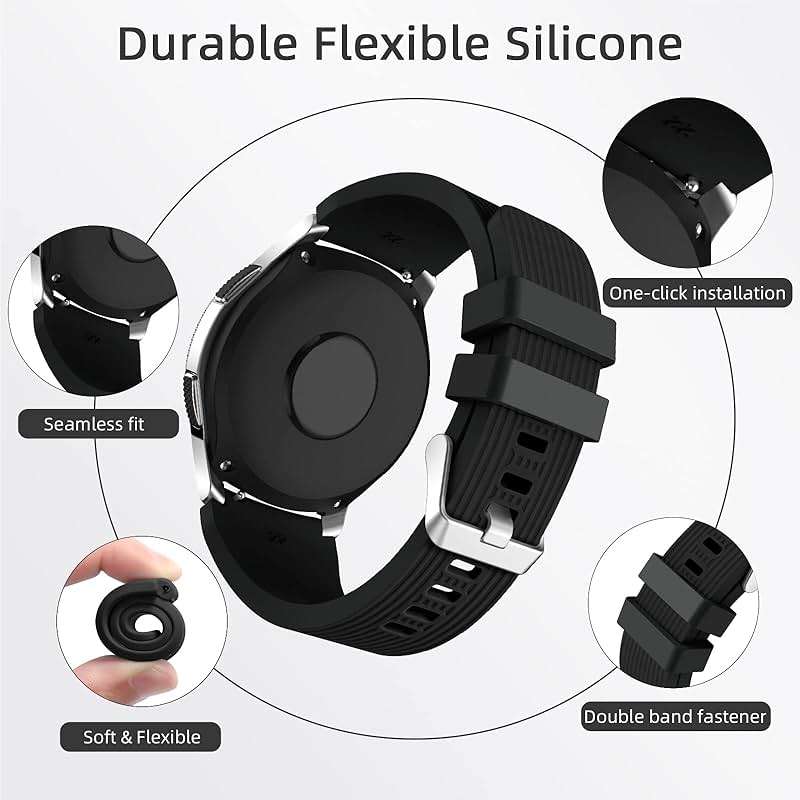 Lerobo [2 Pack Band Compatible with Samsung Galaxy Watch 3 45mm/Galaxy Watch 46mm Bands/Gear S3 Frontier, 22mm Smart Watch Band Silicone Casual Straps Accessories for Women Men Black/Blue Gray - Image 3
