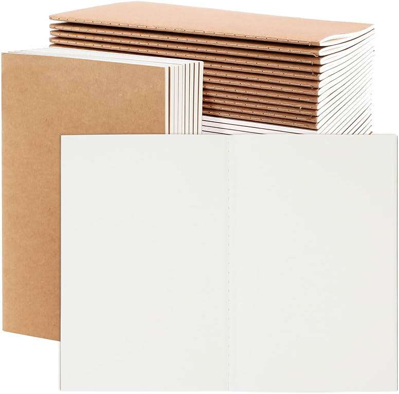 EOOUT 24 Pack Blank Kraft Notebooks, A5 Journals Notebook Bulk, Unlined Paper Sketchbooks, 8.3x5.5in 60 Pages Travel Journal Set for Journaling, Student, Kids, Writing - Image 1
