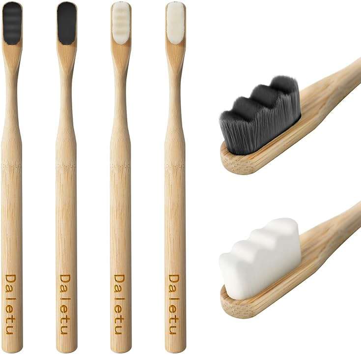 Daletu Extra Soft Bamboo Toothbrushes for Sensitive Gums, 20000 Extra Soft Bristle Toothbrushes for Adults, Eco-Friendly, Natural Wooden Organic Micro Nano Bamboo Bristle Toothbrush - 4 Pack - Image 1