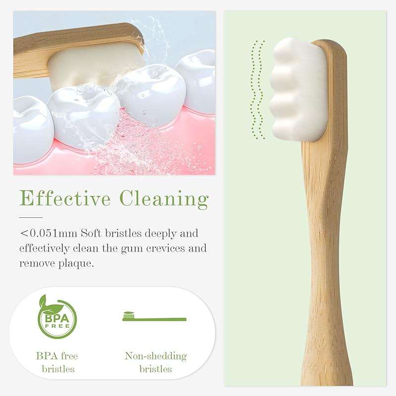 Daletu Extra Soft Bamboo Toothbrushes for Sensitive Gums, 20000 Extra Soft Bristle Toothbrushes for Adults, Eco-Friendly, Natural Wooden Organic Micro Nano Bamboo Bristle Toothbrush - 4 Pack - Image 2