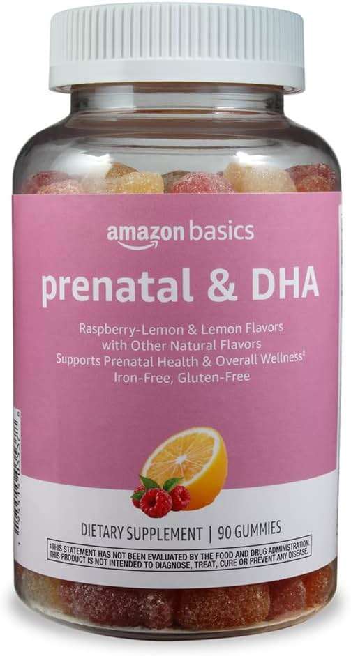 Amazon Basics Prenatal & DHA Gummy, Rasberry & Lemon Flavor, 90 Count (Previously Solimo) - Image 1