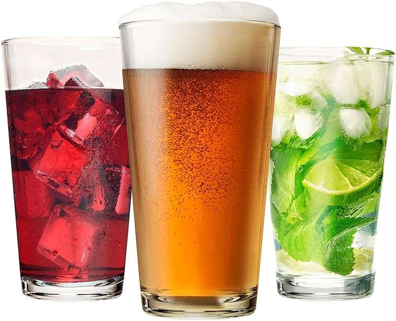 Drinking Glasses Set of 12-16 oz Glass Cups - Pint & Beer Glasses - Dishwasher Safe Water Glasses - Highball Tumblers - Image 1