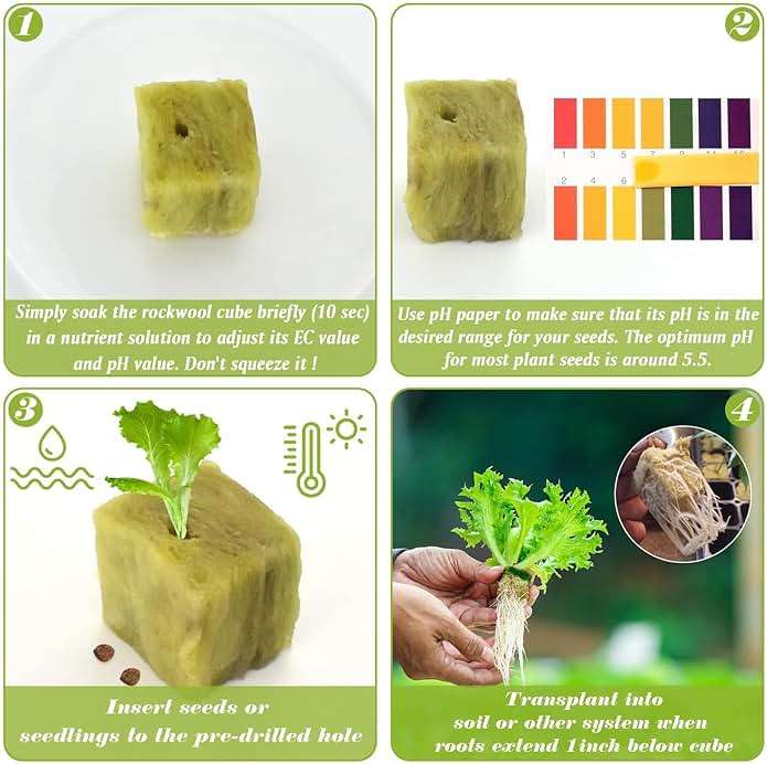 Halatool 1 Inch Rockwool Cubes Garden Rock Wool Stonewool Grow Cubes Starter Plugs for Hydroponics Soilless Cultivation Clone Plants Germination Start (4 Sheets, 200 Plugs in Total) - Image 3