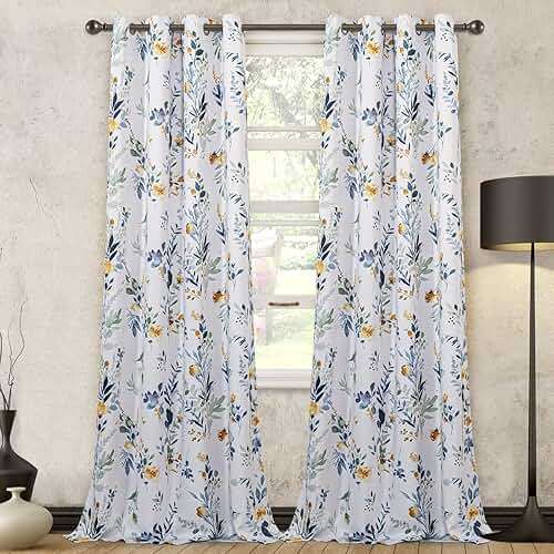 MYSKY HOME Floral Curtains 84 inches Long Living Room Curtains Room Darkening Curtains Thermal Insulated Light Blocking Drapes Grommet for Bedroom Bathroom, 2 Panels, Yellow and Blue - Image 2