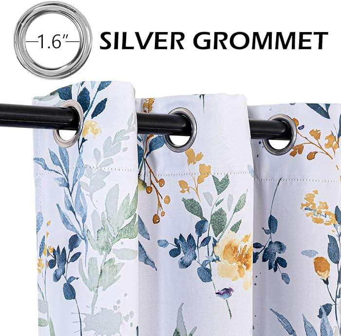 MYSKY HOME Floral Curtains 84 inches Long Living Room Curtains Room Darkening Curtains Thermal Insulated Light Blocking Drapes Grommet for Bedroom Bathroom, 2 Panels, Yellow and Blue - Image 4
