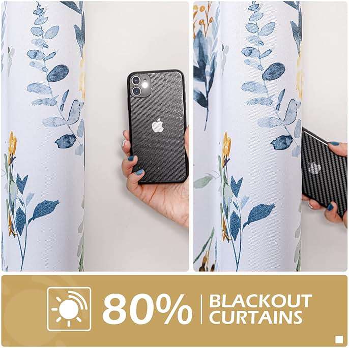 MYSKY HOME Floral Curtains 84 inches Long Living Room Curtains Room Darkening Curtains Thermal Insulated Light Blocking Drapes Grommet for Bedroom Bathroom, 2 Panels, Yellow and Blue - Image 6