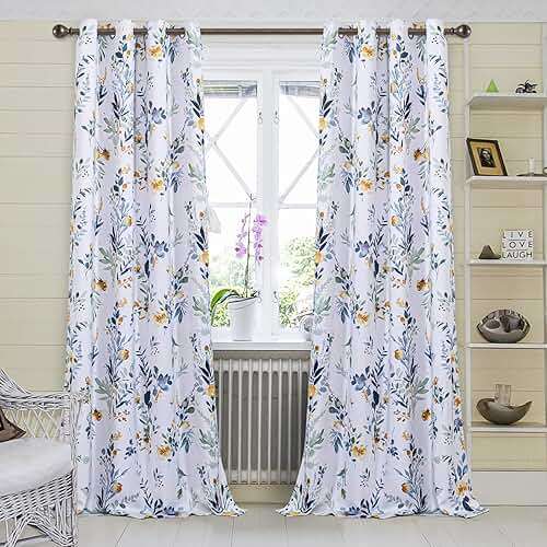 MYSKY HOME Floral Curtains 84 inches Long Living Room Curtains Room Darkening Curtains Thermal Insulated Light Blocking Drapes Grommet for Bedroom Bathroom, 2 Panels, Yellow and Blue - Image 8