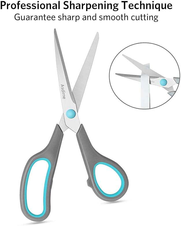 Asdirne Scissors Set of 4, Premium Stainless Steel Razor Blades, Ergonomic Semi-Soft Rubber Grip, Suitable for School, Office and Family Daily Use, 9.6''/8.5''/6.4"/5.4", Blue&Gray - Image 4