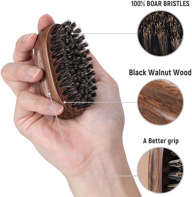 BFWood Small Travel Beard Brush - Natural Boar Bristles with Black Walnut Wood - Image 2