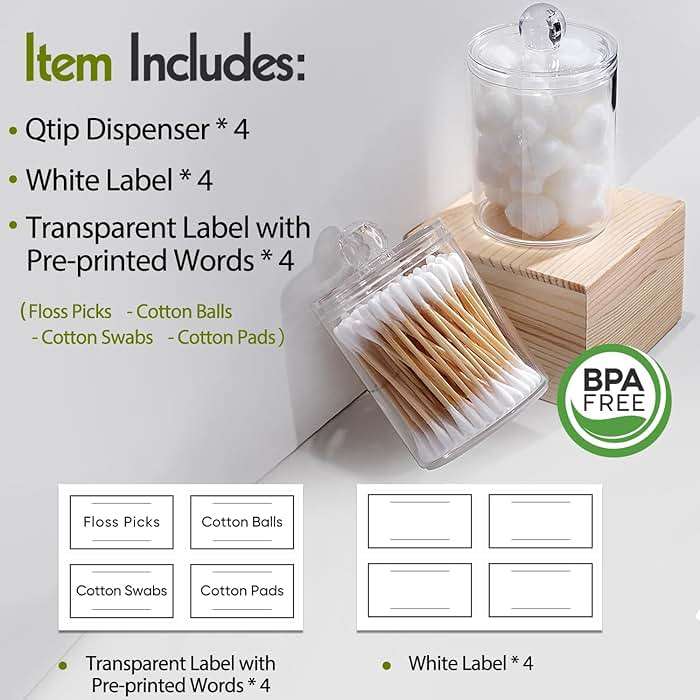 4 Pack Acrylic Qtip Holder Dispenser for Cotton Swabs, Balls, Pads, Floss Picks- Small Clear Acrylic Canister Apothecary Jar Set, Bathroom Essentials Accessories Decor, Vanity Makeup Storage Organizer - Image 3