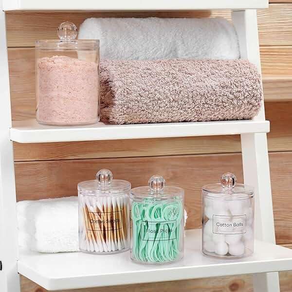 4 Pack Acrylic Qtip Holder Dispenser for Cotton Swabs, Balls, Pads, Floss Picks- Small Clear Acrylic Canister Apothecary Jar Set, Bathroom Essentials Accessories Decor, Vanity Makeup Storage Organizer - Image 6