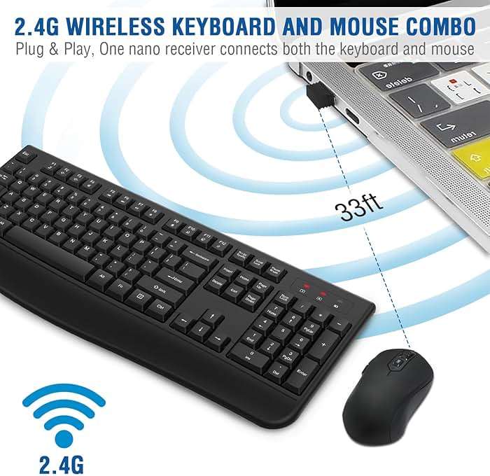 Wireless Keyboard and Mouse Combo, EDJO 2.4G Full-Sized Ergonomic Computer Keyboard with Wrist Rest and 3 Level DPI Adjustable Wireless Mouse for Windows, Mac OS Desktop/Laptop/PC - Image 3
