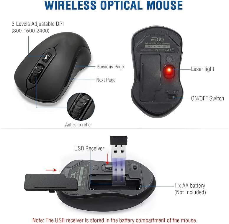 Wireless Keyboard and Mouse Combo, EDJO 2.4G Full-Sized Ergonomic Computer Keyboard with Wrist Rest and 3 Level DPI Adjustable Wireless Mouse for Windows, Mac OS Desktop/Laptop/PC - Image 5