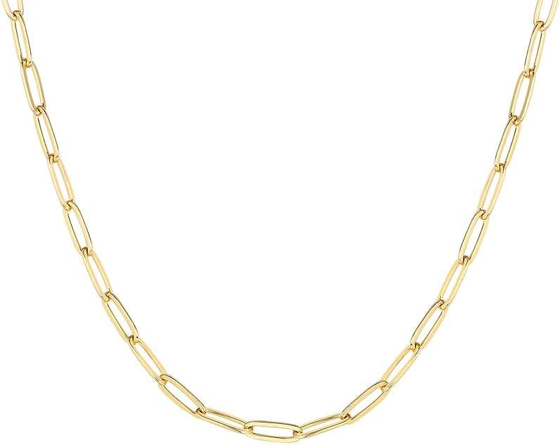 PAVOI 14K Gold Plated Curb Paperclip Box Sphere Bead Snake Herringbone and Figaro Chain Adjustable Necklace - Image 1