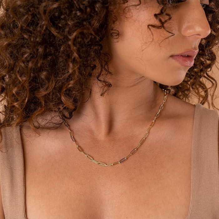 PAVOI 14K Gold Plated Curb Paperclip Box Sphere Bead Snake Herringbone and Figaro Chain Adjustable Necklace - Image 2