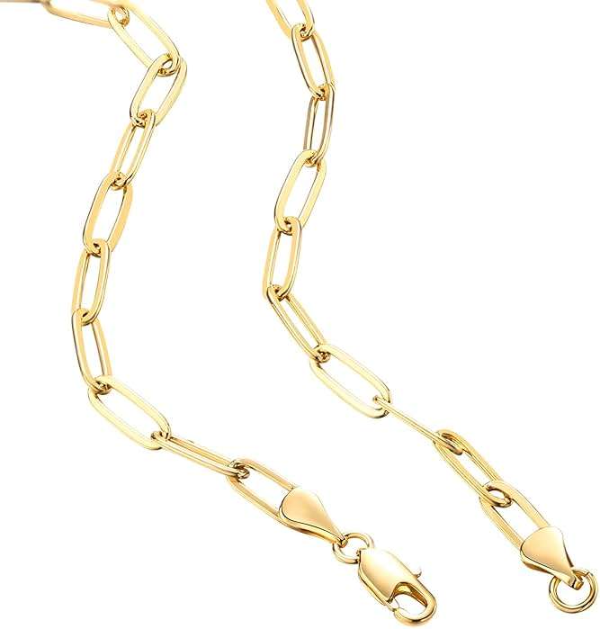 PAVOI 14K Gold Plated Curb Paperclip Box Sphere Bead Snake Herringbone and Figaro Chain Adjustable Necklace - Image 3