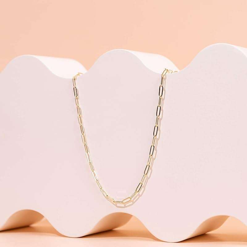 PAVOI 14K Gold Plated Curb Paperclip Box Sphere Bead Snake Herringbone and Figaro Chain Adjustable Necklace - Image 4