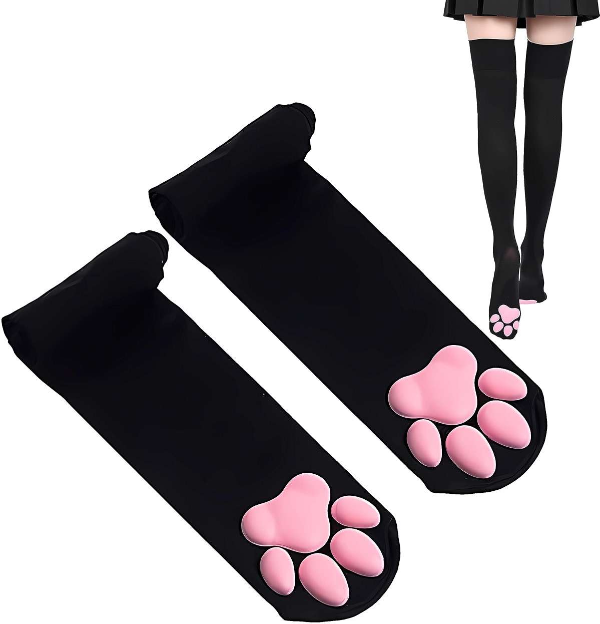 Cat Paw Thigh High Socks Golves, Cute Soft 3D Toe Beans Socks Mittens Kitten Claw Pad Socks for Girl Women Cosplay Set… - Image 1