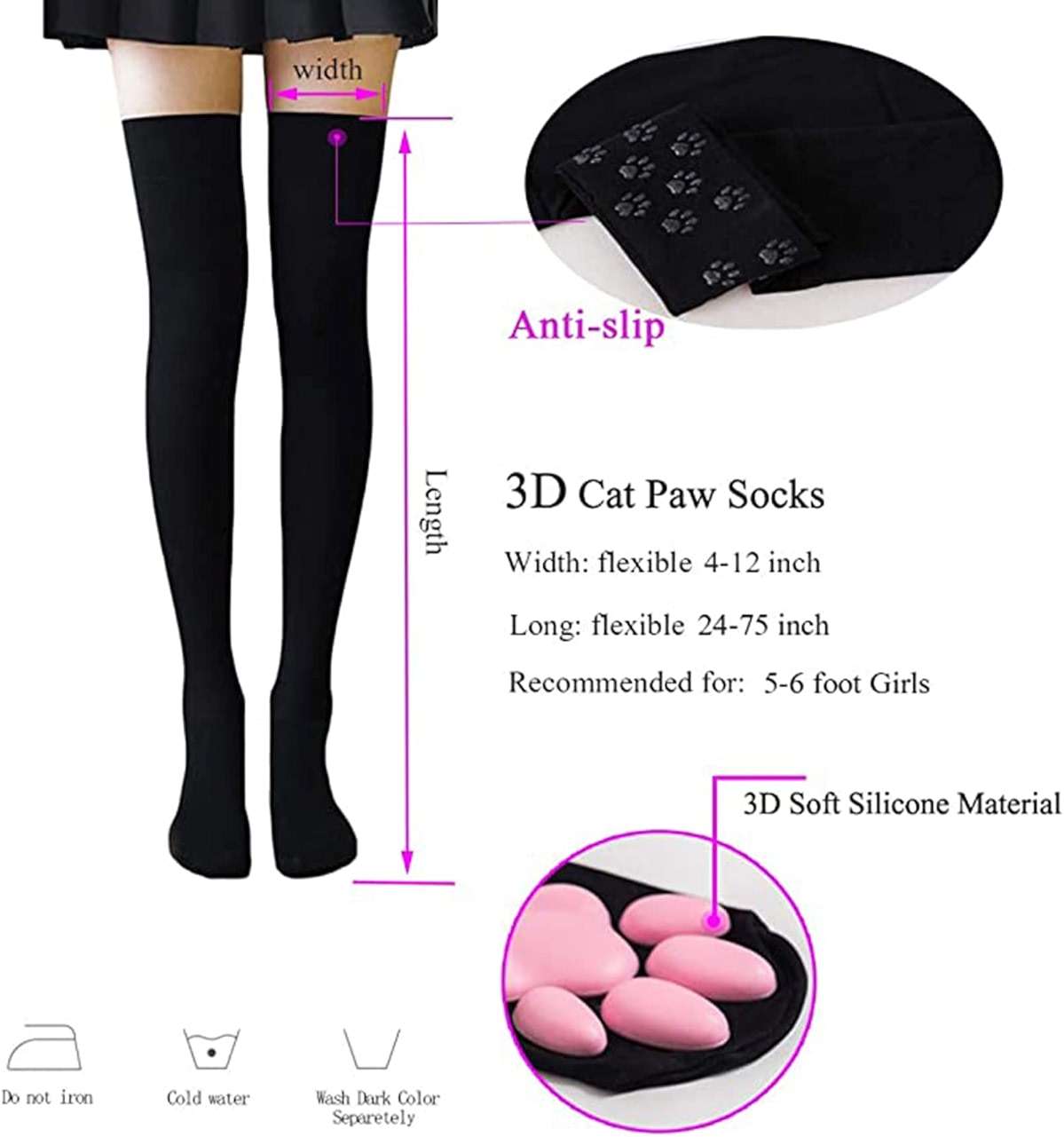 Cat Paw Thigh High Socks Golves, Cute Soft 3D Toe Beans Socks Mittens Kitten Claw Pad Socks for Girl Women Cosplay Set… - Image 2