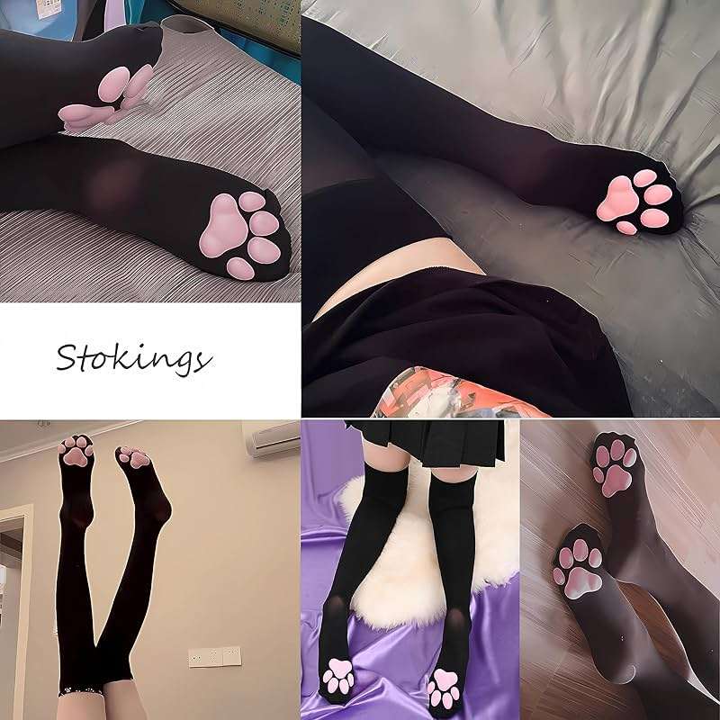 Cat Paw Thigh High Socks Golves, Cute Soft 3D Toe Beans Socks Mittens Kitten Claw Pad Socks for Girl Women Cosplay Set… - Image 6