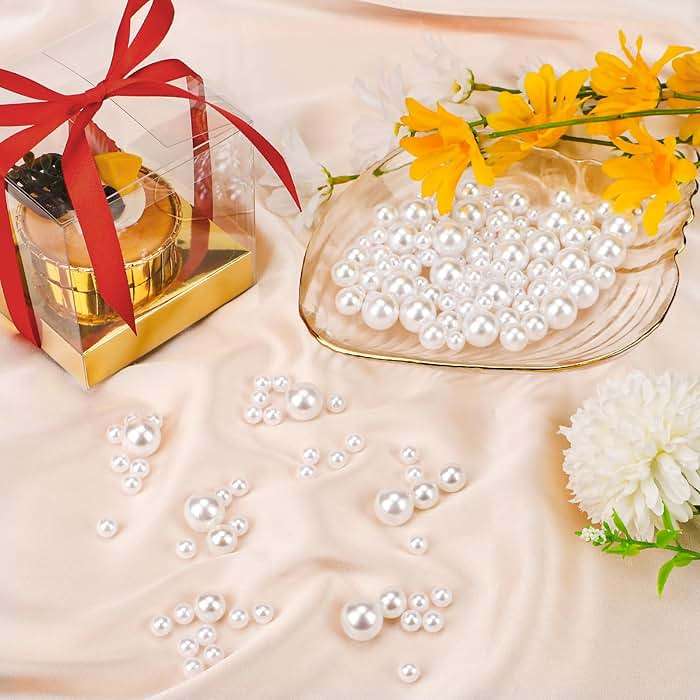 Suream White 1300Pcs Vase Fillers Pearls, 8mm/0.31in Faux Plastic Pearls for Crafts No Hole, Decorative Bulk Filler Beads for Home Centerpiece, Makeup Brush Holder, Wedding Candles, Table Scatter - Image 2
