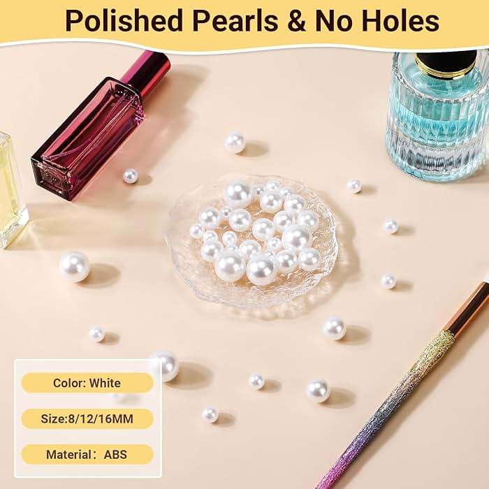 Suream White 1300Pcs Vase Fillers Pearls, 8mm/0.31in Faux Plastic Pearls for Crafts No Hole, Decorative Bulk Filler Beads for Home Centerpiece, Makeup Brush Holder, Wedding Candles, Table Scatter - Image 4