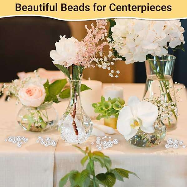 Suream White 1300Pcs Vase Fillers Pearls, 8mm/0.31in Faux Plastic Pearls for Crafts No Hole, Decorative Bulk Filler Beads for Home Centerpiece, Makeup Brush Holder, Wedding Candles, Table Scatter - Image 5