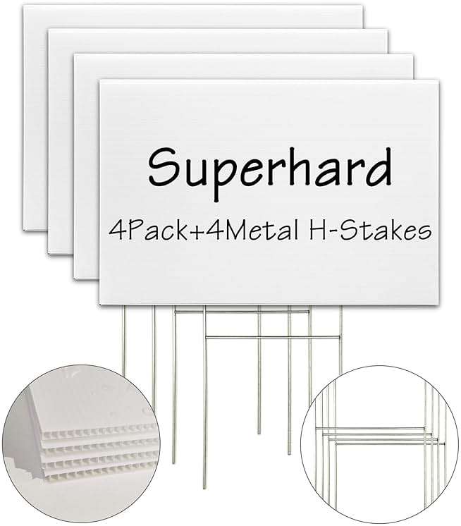 Blank Yard Lawn Signs, 4 Pack 18 x 12 Inches White Plastic For Happy Birthday,Garage Sale, Rent, Guidepost Decorations, Blank Lawn Signs With Stakes - Image 1