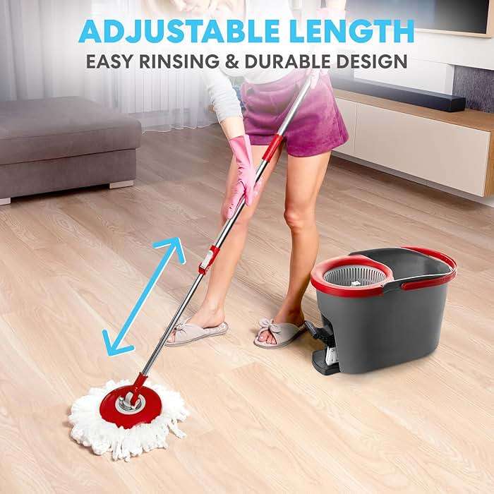 Simpli-Magic 79349 Spin Mop Cleaning System with 3 Microfiber Mop Heads, Red/Black - Image 2
