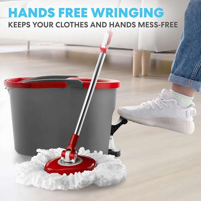 Simpli-Magic 79349 Spin Mop Cleaning System with 3 Microfiber Mop Heads, Red/Black - Image 3