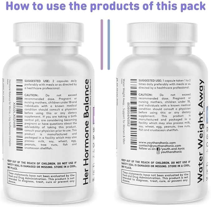 Youth & Tonic PMS & Menopause Bloating Relief Duo – Support for Puffiness, Hormonal Balance & Fluid Retention – Her Hormone Balance + Water Weight Away Natural Herbs for Women, 90 Capsules - Image 7