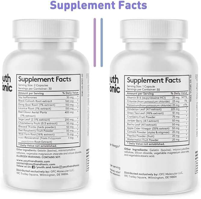 Youth & Tonic PMS & Menopause Bloating Relief Duo – Support for Puffiness, Hormonal Balance & Fluid Retention – Her Hormone Balance + Water Weight Away Natural Herbs for Women, 90 Capsules - Image 8