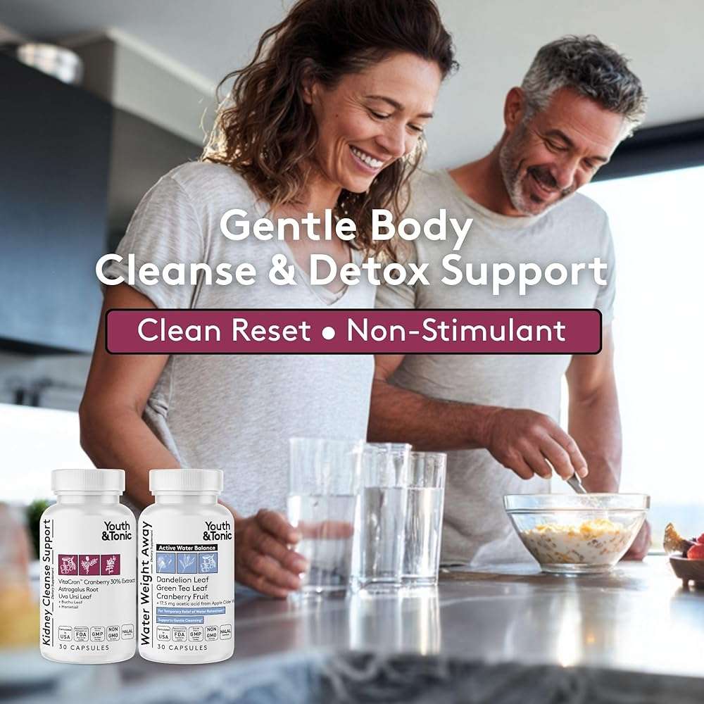 Youth & Tonic Gentle Body Cleanse & Detox – Clean Reset with Natural Flush & Diuretic Balance – 2PK: Kidney Cleanse Support + Water Weight Away, 60 Pills - Image 6
