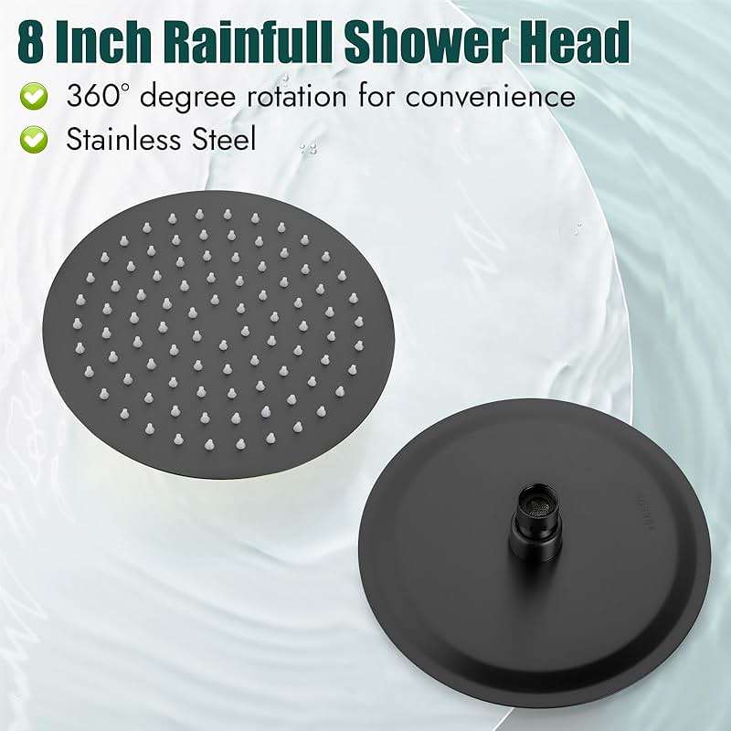 Heyalan Shower Faucet Set with Valve, Bathroom Shower System, Wall Mount Single Handle Shower Trim Kit, Fixed Rainfall Shower Head, 8-Inch Round Shower Head, Matte Black - Image 4