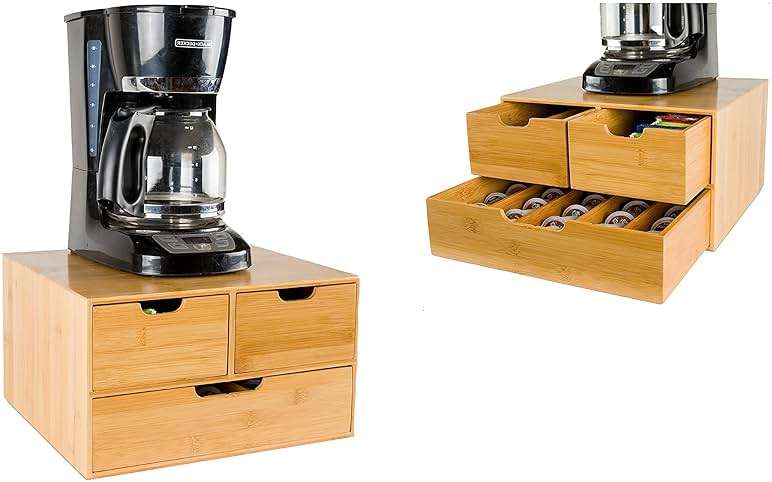 BAMBOO LAND- Extra Large Bamboo K Cup Holder for Counter, 2-Tier K-Cup Organizer Drawer - Image 1
