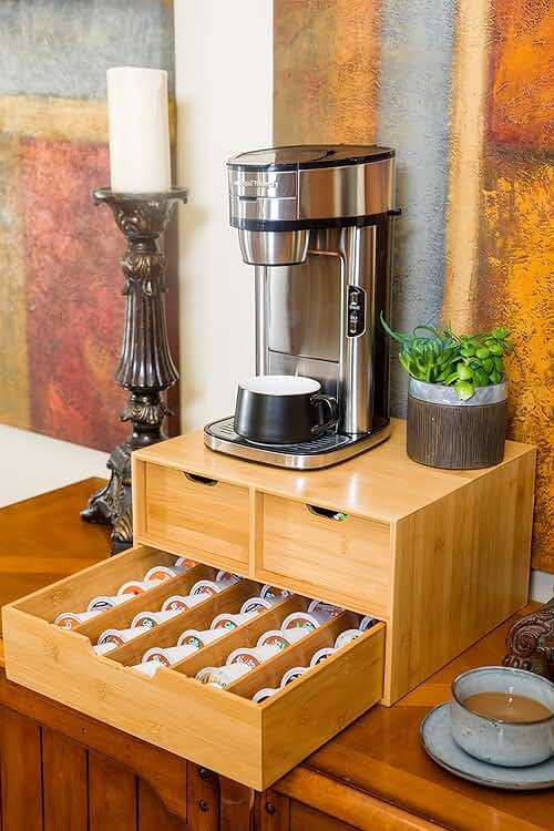 BAMBOO LAND- Extra Large Bamboo K Cup Holder for Counter, 2-Tier K-Cup Organizer Drawer - Image 2