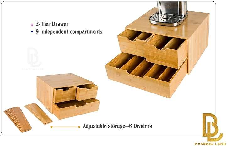 BAMBOO LAND- Extra Large Bamboo K Cup Holder for Counter, 2-Tier K-Cup Organizer Drawer - Image 6