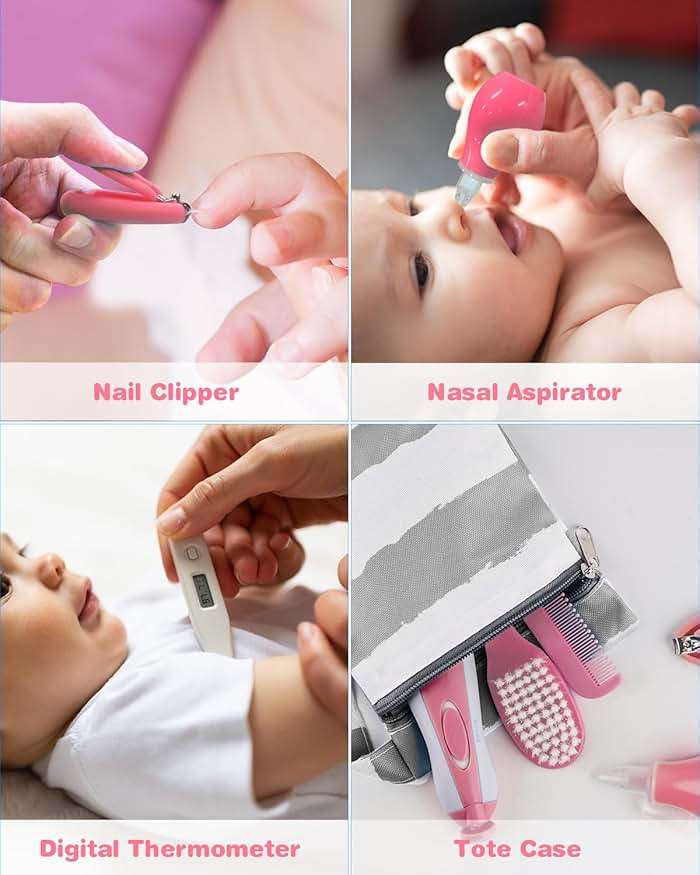 OTTOLIVES Baby Healthcare and Grooming Kit, 24 in 1 Baby Electric Nail Trimmer Set Newborn Nursery Health Care Set for Newborn Infant Toddlers Baby Boys Girls Kids Haircut Tools (0-3 Years+) (Pink) - Image 3