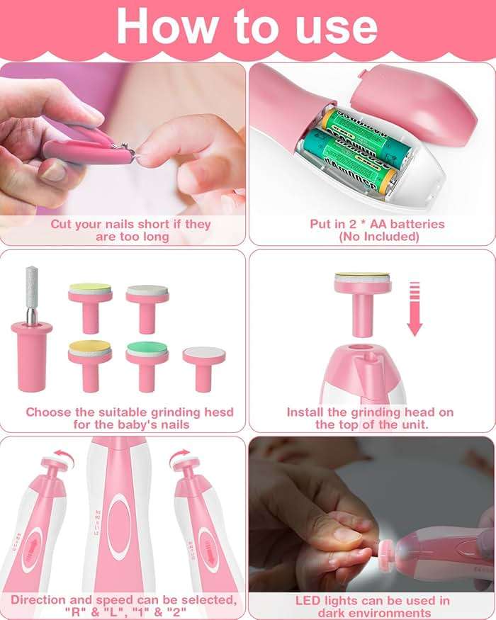 OTTOLIVES Baby Healthcare and Grooming Kit, 24 in 1 Baby Electric Nail Trimmer Set Newborn Nursery Health Care Set for Newborn Infant Toddlers Baby Boys Girls Kids Haircut Tools (0-3 Years+) (Pink) - Image 5