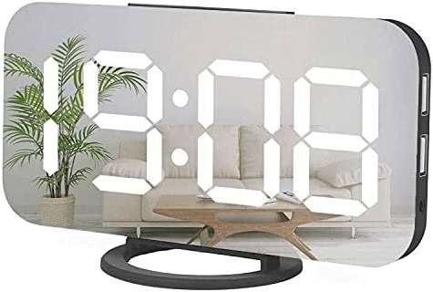 Miowachi Digital Alarm Clock,Large Mirrored LED Clock,Snooze,Dim Night Light 2 USB Charger Ports Desk Alarm Clocks for Bedroom Decor (Black) - Image 3