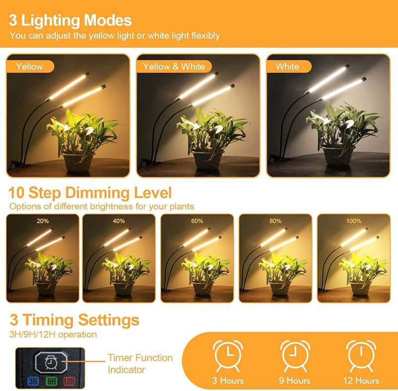 bseah Grow Light Plant Lights for Indoor Plants, Full Spectrum Plant Grow Lamp, 10 Dimmable Levels, Auto ON & Off with 3/9/12H Timer - Image 3