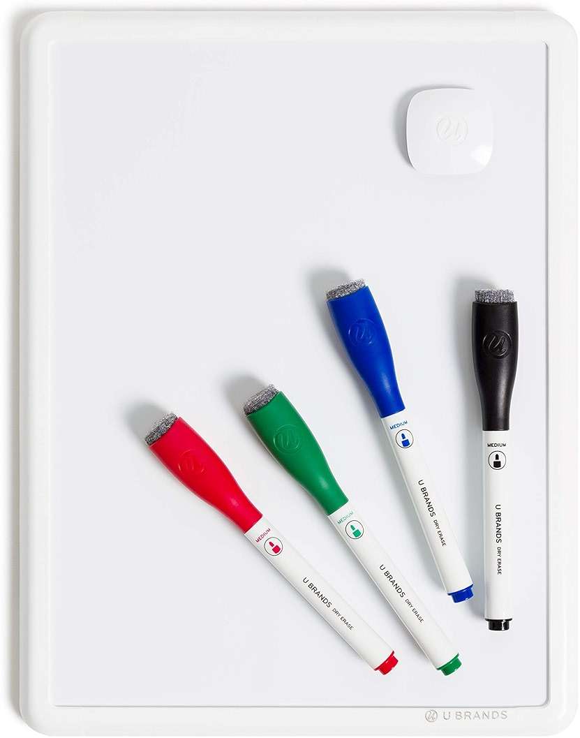 U Brands Contempo Magnetic Small Whiteboard, 8.5” x 11”, White Modern Frame, Mini White Board for Students, Fridge and Locker Dry Erase Board, Includes 4 Markers & Magnet - Image 1
