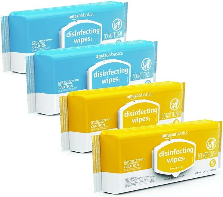 Amazon Basics Disinfecting Wipes, Lemon & Fresh Air Scent, Multi-Surface, Sanitizes/Cleans/Disinfects/Deodorizes, Strong & Convenient, 320 Count (4 Packs of 80) - Image 1