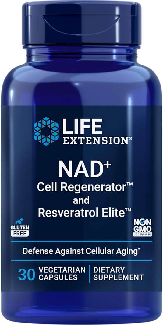 Life Extension NAD+ Cell Regenerator™ and Resveratrol Elite™*, nicotinamide riboside, Trans-resveratrol, quercetin, Fisetin, Heart Health, Healthy Aging, Vegetarian, Non-GMO, Gluten Free, 30 Capsules - Image 1