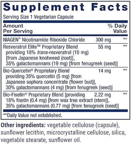 Life Extension NAD+ Cell Regenerator™ and Resveratrol Elite™*, nicotinamide riboside, Trans-resveratrol, quercetin, Fisetin, Heart Health, Healthy Aging, Vegetarian, Non-GMO, Gluten Free, 30 Capsules - Image 3