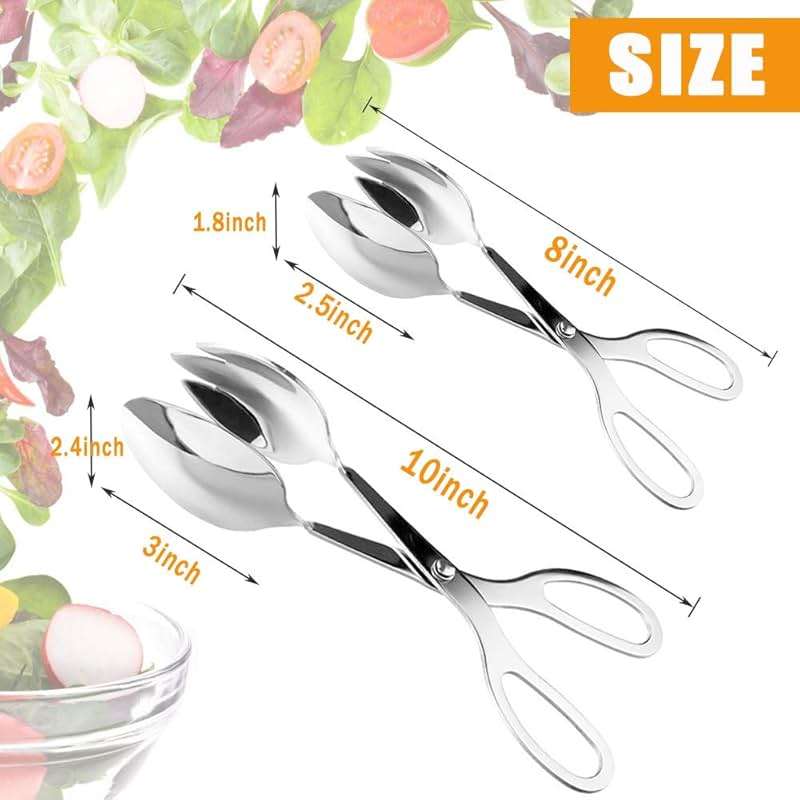 2 PACK Buffet Tongs,Stainless Steel Salad Tongs,Serving Tongs for Home Kitchen,Cake,Bread,Catering,Party,Barbecue,Seafood,Frying(10Inch and 8Inch) - Image 3