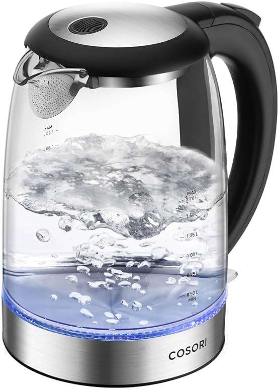 Cosori Electric Kettle, No Plastic Contact With Water, Wide Mouth For Easy Cleaning, Auto Shut Off, 1.7L Tea Kettle & Hot Water Boiler, Water Heater & Teapot, Borosilicate Glass, Black, 1500W - Image 1
